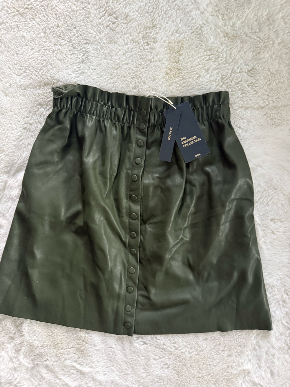 NWT Zara Olive Green Faux Leather Button-Front Mini Skirt